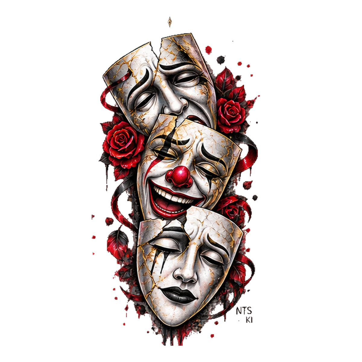 DTF Bügelbild NTS Masken und Rosen Gothic