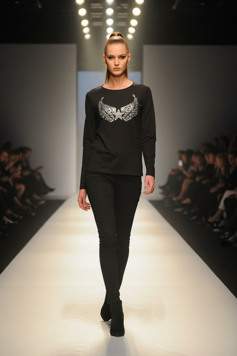 Langarm  Shirt Mit Flügeln aus Pailletten