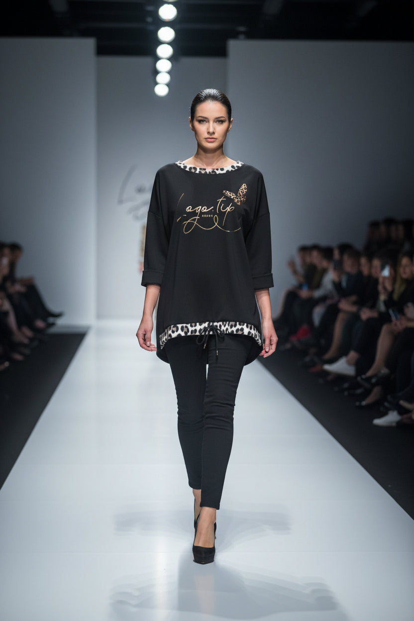 Pulli mit Leo abgesetzt und Gold-Schrift Vorne und Zug-Band