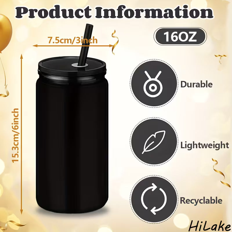 Unikat - Becher mit Strohhalm Anne in Schwarz 500ml