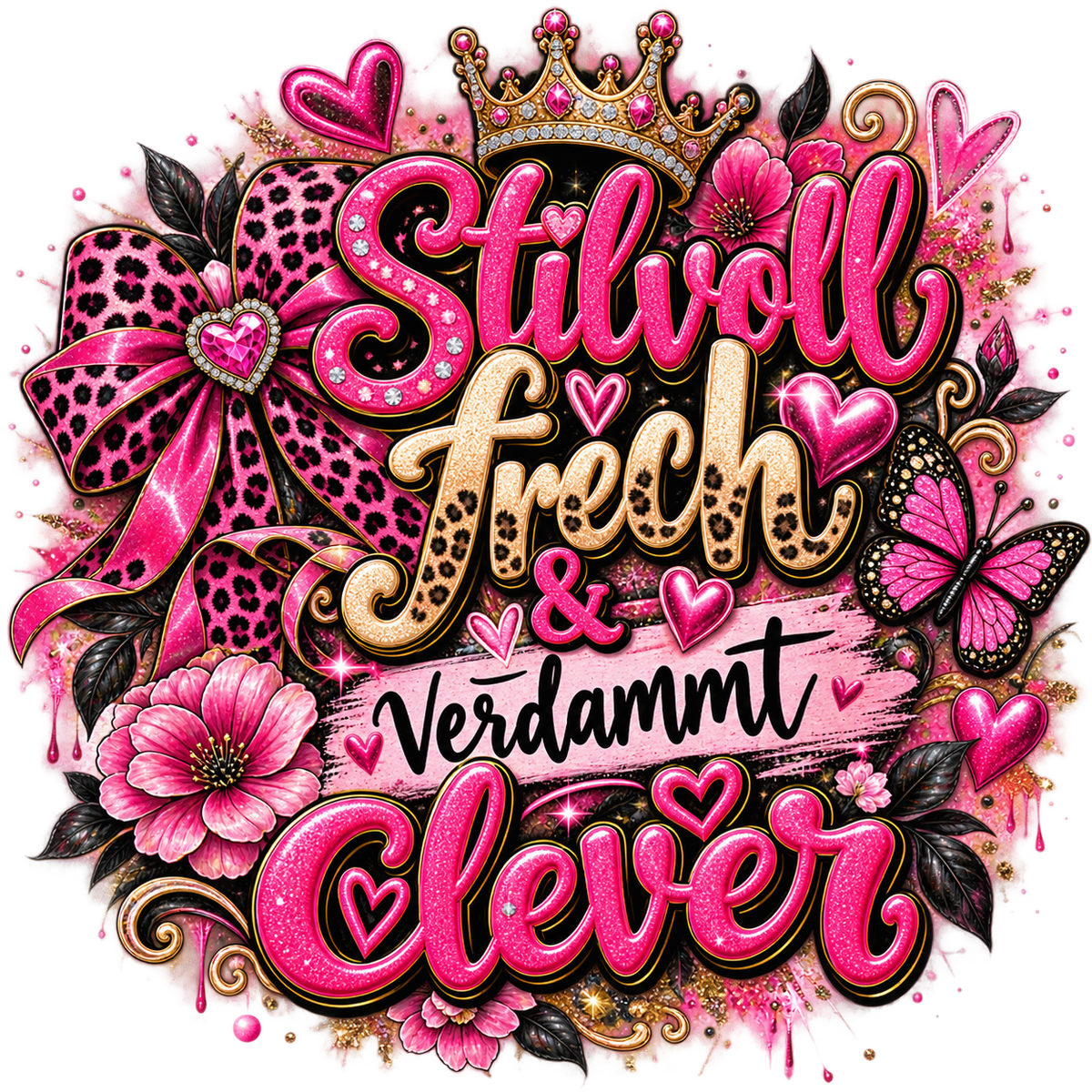 Stilvoll frech & verdammt clever – DTF-Bügelbild mit Krone und Schleife