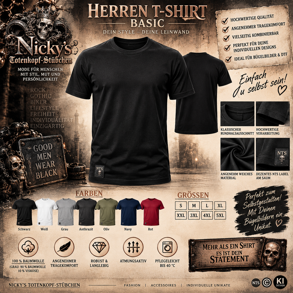 Herren T-Shirt Basic Rohling für Wunschmotiv
