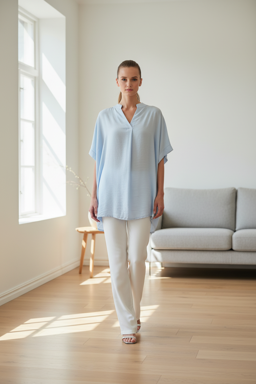 Lisa Viskose-Bluse Hellblau – Lifestyle Mockup
