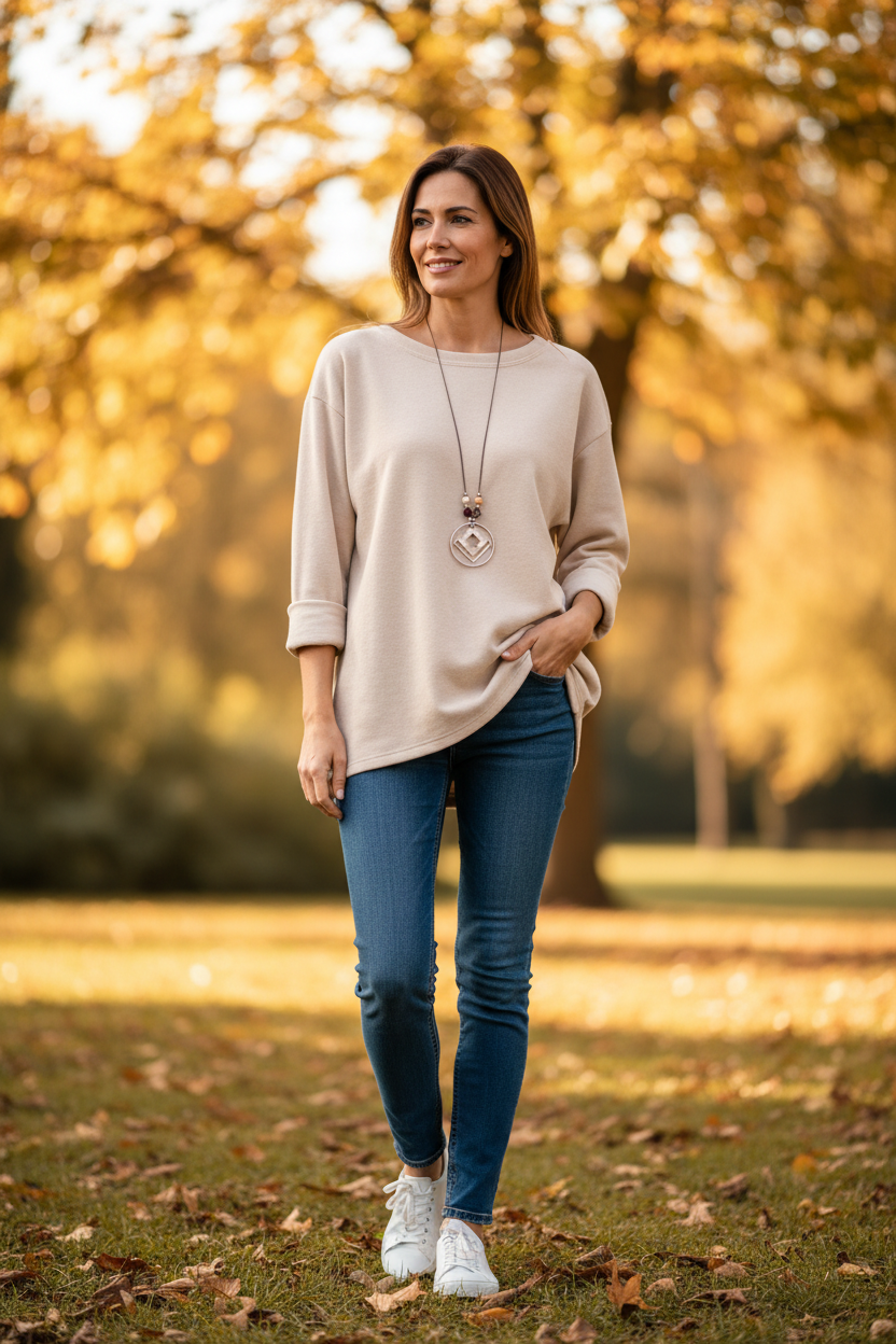 Oversize-Pullover Cordlook Beige – Herbst Outdoor Look
