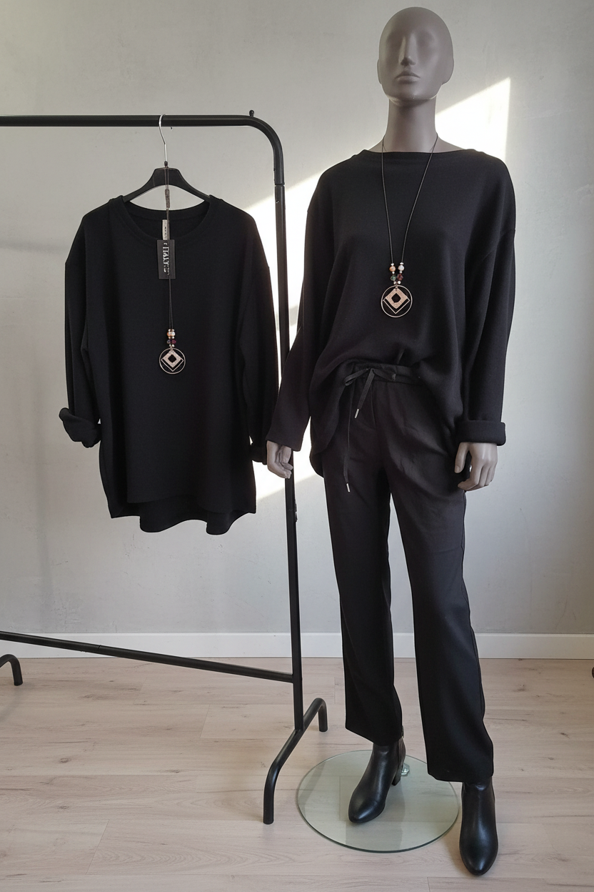 Oversize-Pullover Cordlook Schwarz – Cozy Interior Look