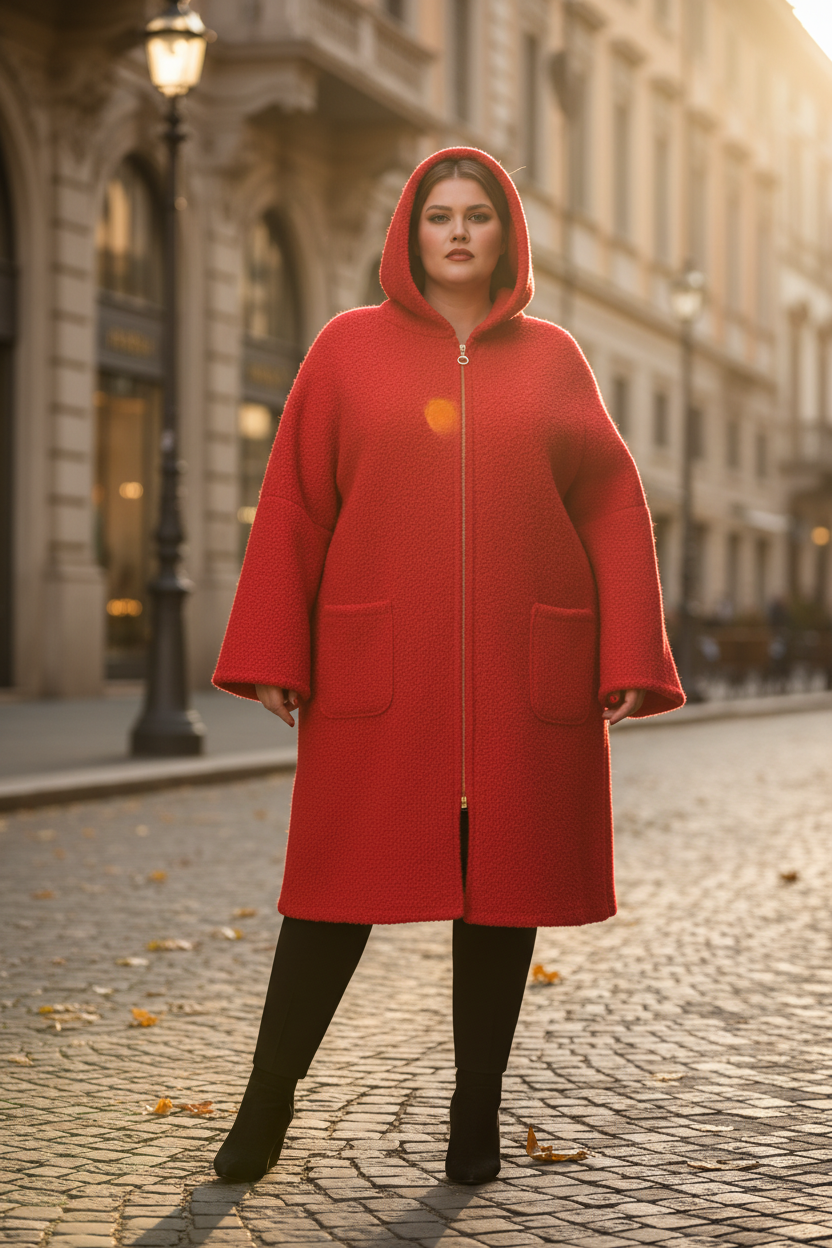 Curvy Mantel Helga Rot – Herbst City Lifestyle Look