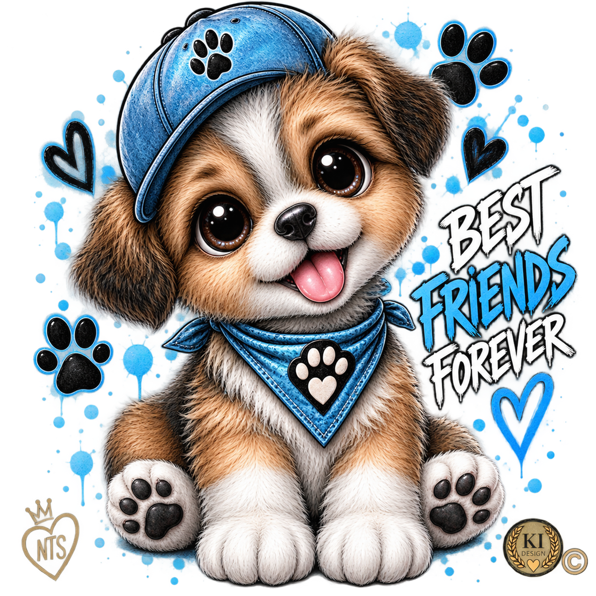 Kids Bügelbild Best Friends Forever Hund mit NK Kennzeichnung