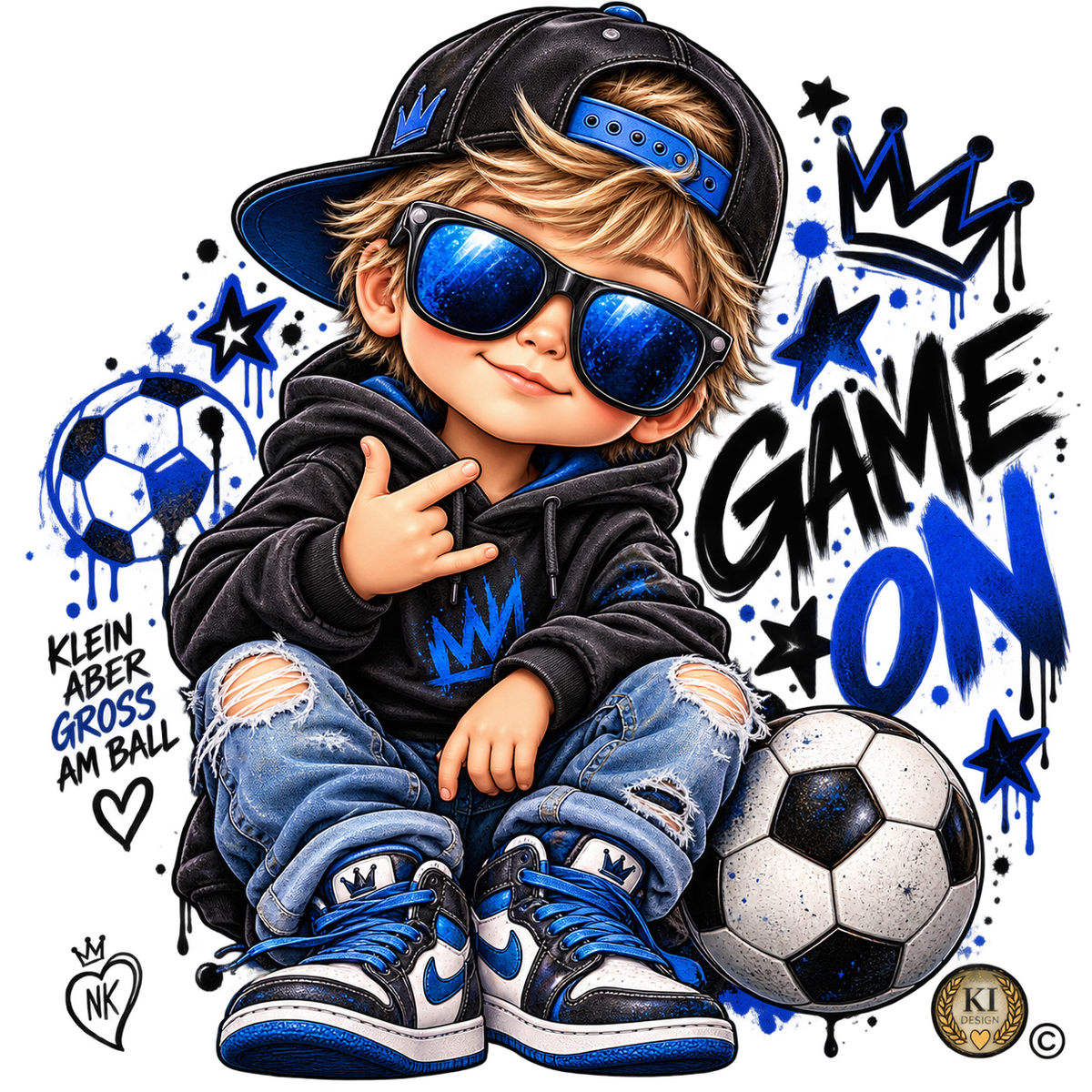 Kids Bügelbild Game On Fußball Junge mit NK Kennzeichnung