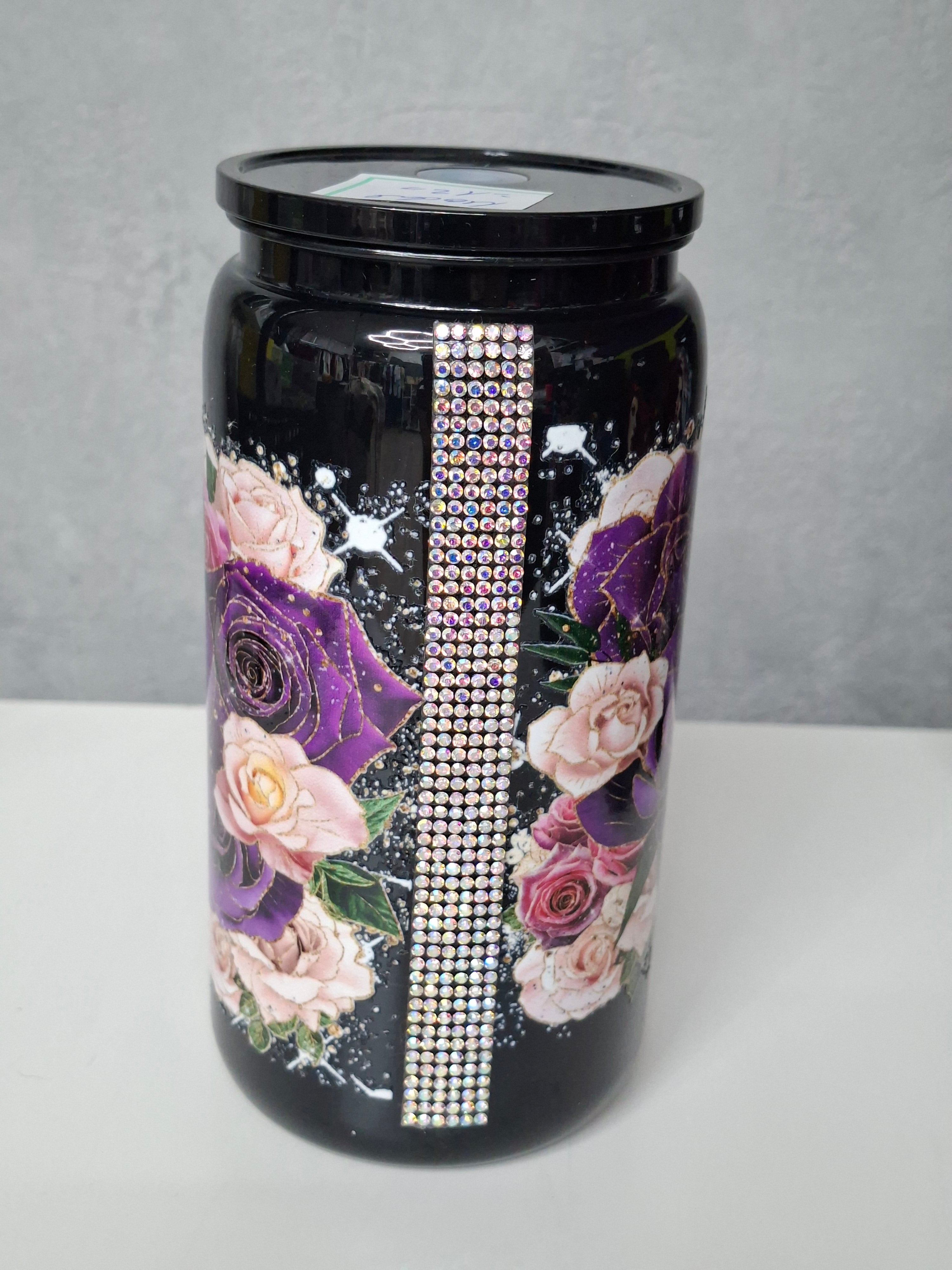 Unikat - Becher mit Strohhalm Anne in Schwarz 500ml