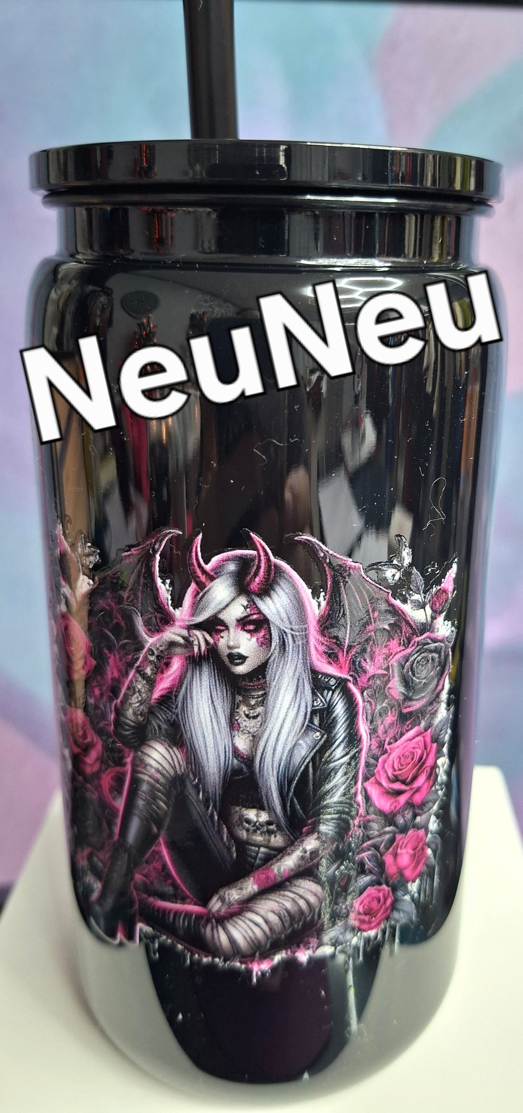 Becher mit Strohhalm Anne in Schwarz