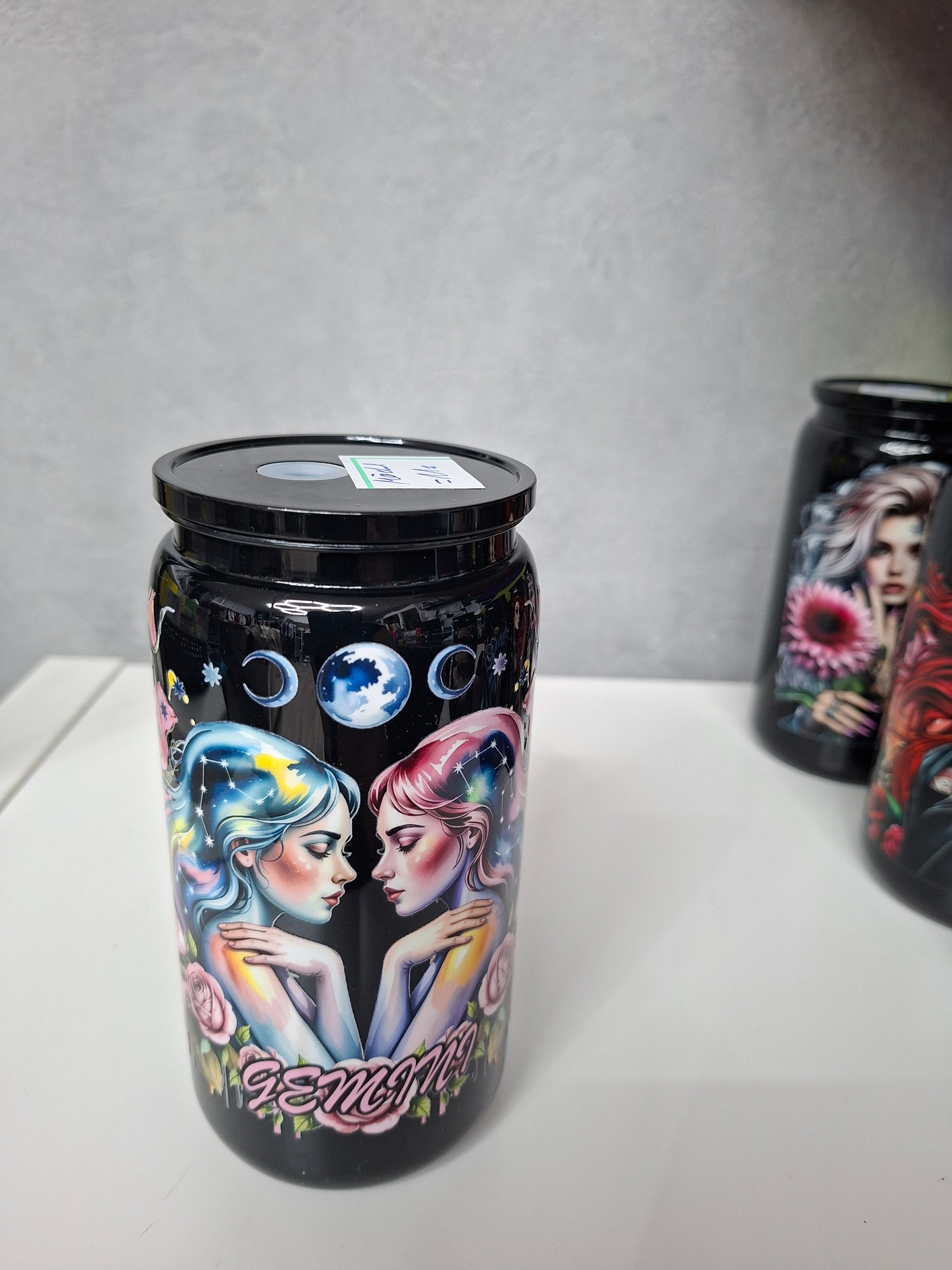 Unikat - Becher mit Strohhalm Anne in Schwarz 500ml
