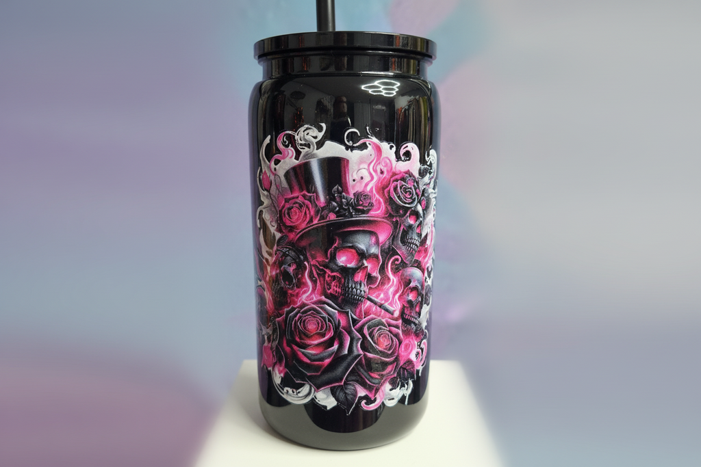 Unikat - Becher mit Strohhalm Anne in Schwarz 500ml