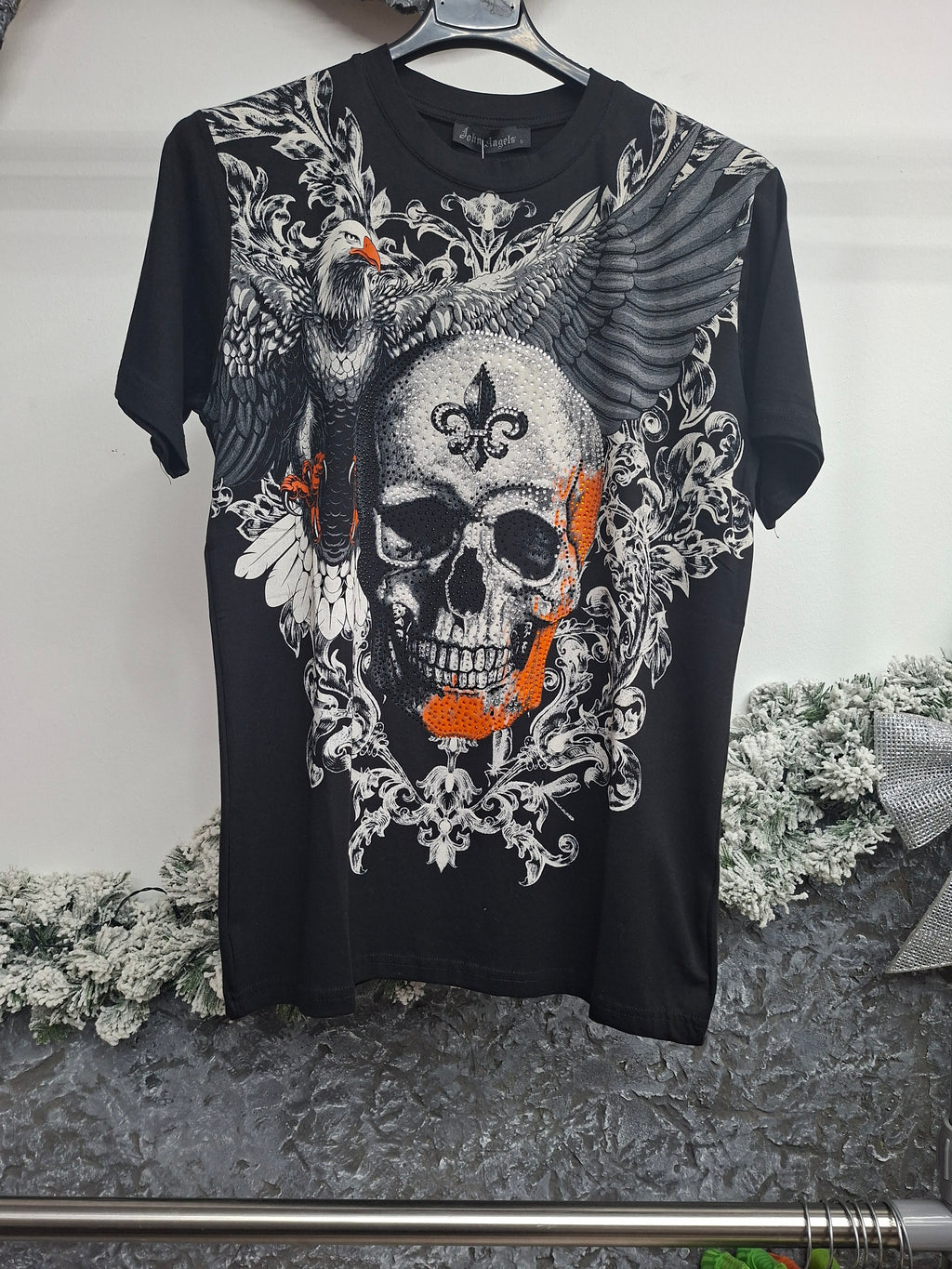 Skull Orange Shirt mit bling bling