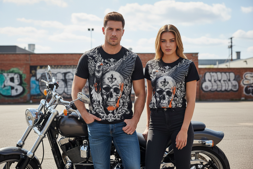 T-Shirt Skull Orange  mit Bling Bling