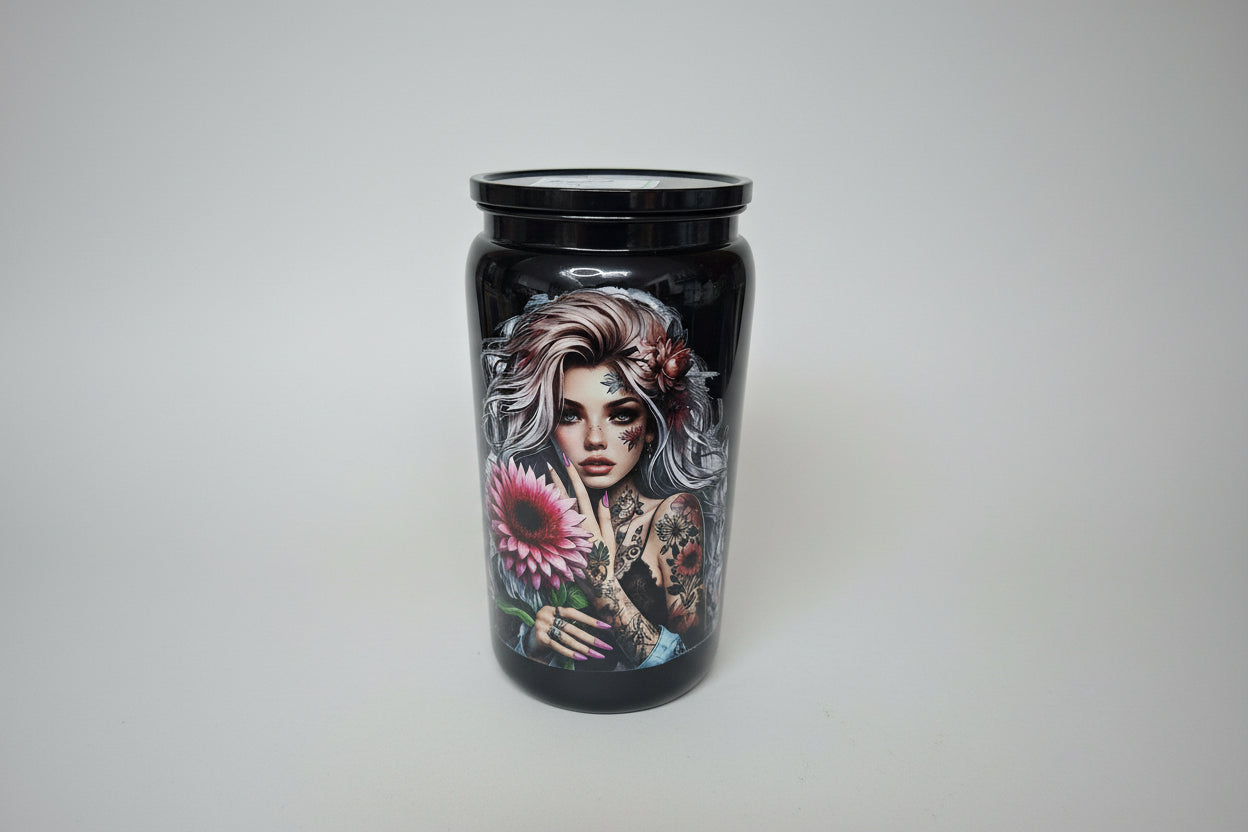 Unikat - Becher mit Strohhalm Anne in Schwarz 500ml