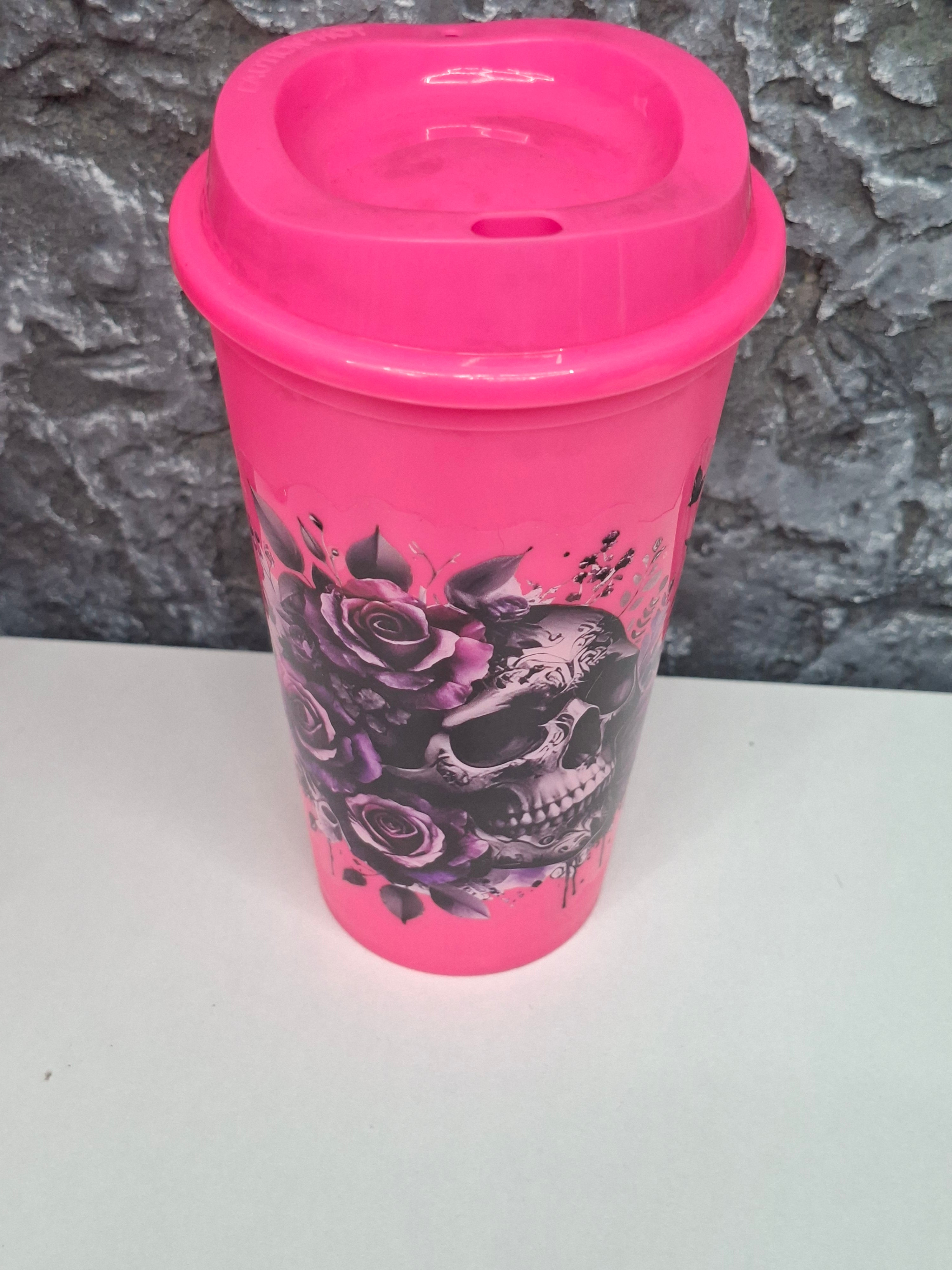 TRINK-BECHER IN PINK  VERSCHIEDENE MOTIVE